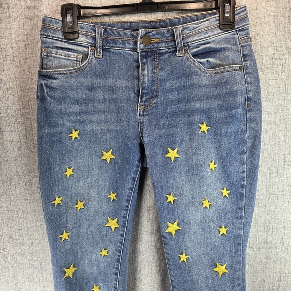 For The Republic Denim - For The Republic Star Embroidered Skinny Jeans Festival Mid Rise Women 4/26 Rock